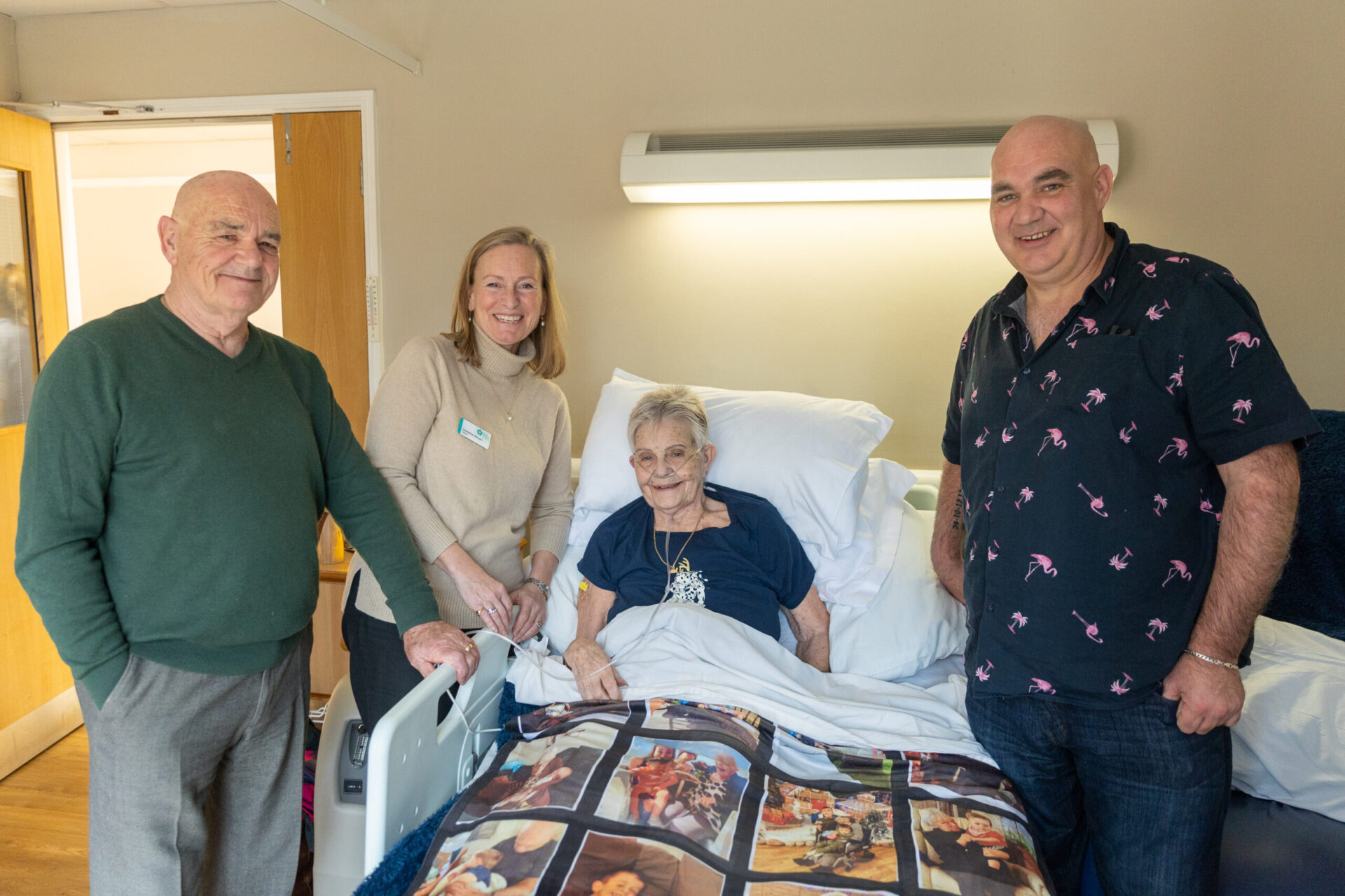 Heart of Kent Hospice Inpatient with family and Patron Geraldine Allinson OBE DL Heart of Kent Hospice Inpatient with family and Patron Geraldine Allinson OBE DL