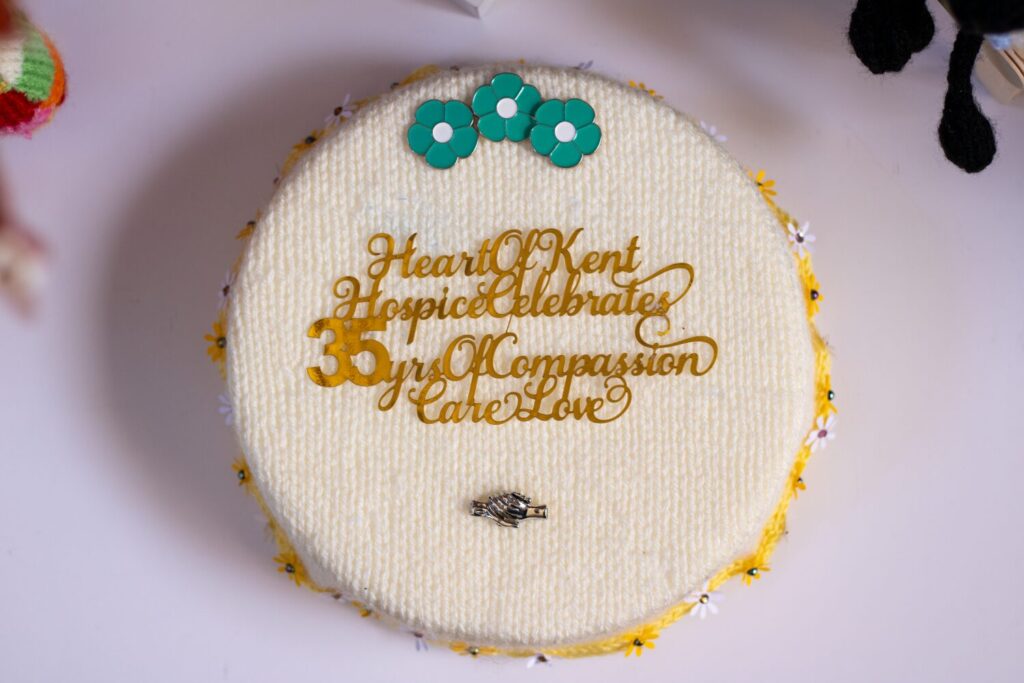 Knitted anniversary cake